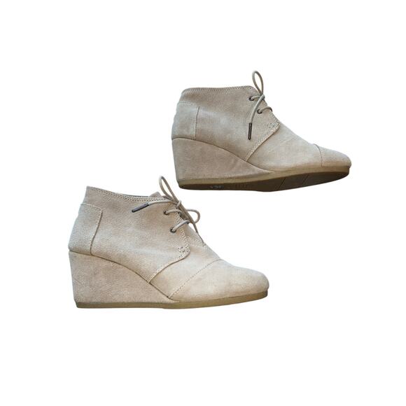 TOMS Sand Suede Lace Up Wedge Booties Women's Size 8.5 Cottage Boho Minimalist - Picture 2 of 8